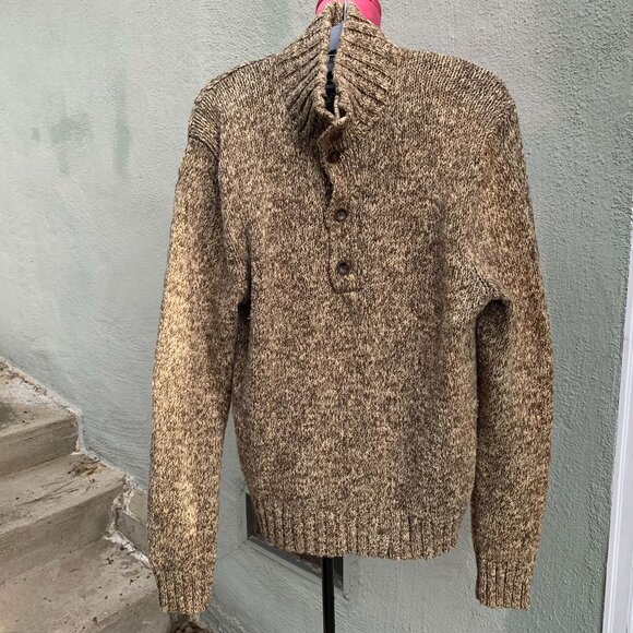 Polo by Ralph Lauren Marled Pullover Sweater Henley Fisherman Green Casual Men M - Picture 4 of 7